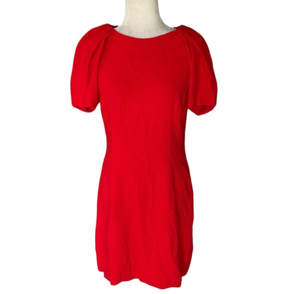 NWT Zara Red Crepe Puff Pleated Sleeve Sheath Mini Dress - L - Picture 3 of 14
